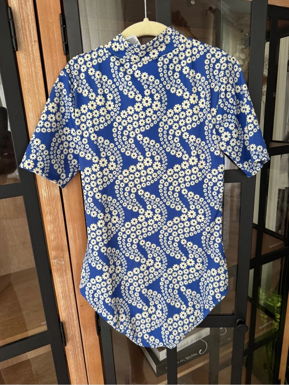 Mini Boden one piece swimsuit rashguard short sleeve zip up daisy wave dazzling